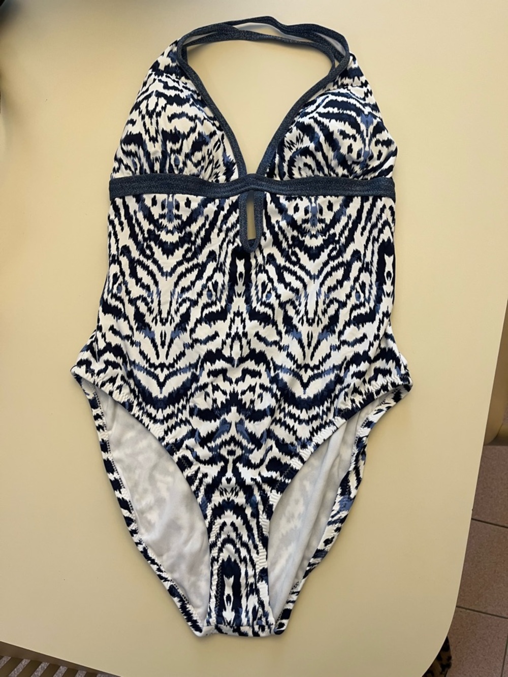 Jessica Simpson Navy and White Patterned Junior One-Piece Swimsuit